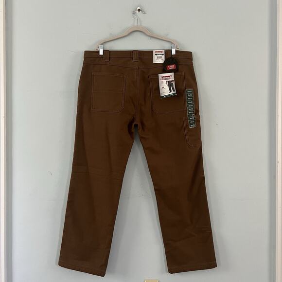 NWT Coleman Utility Canvas Fleece Lined Caramel Brown Bonded Pants - Picture 2 of 6